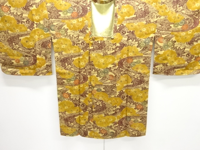 未使用品　流水に菊・楓模様道行コート
